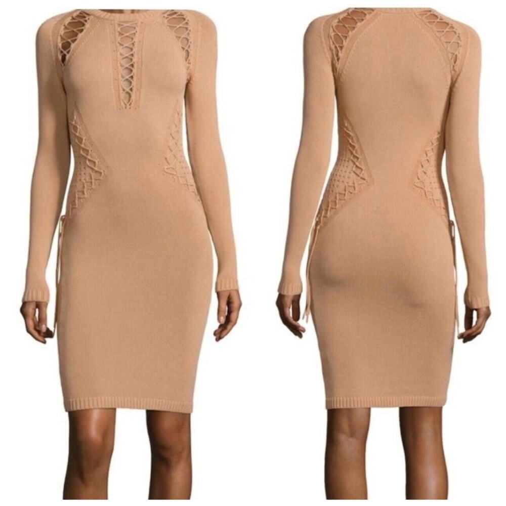RONNY KOBO Brighton Lace-up Long Sleeve Bandage Knit Bodycon‎ Dress Sz L